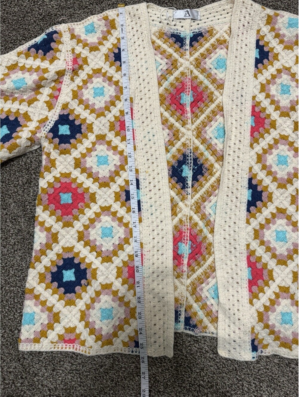 AZ Granny Square Crochet Cardigan Women M Multicolor Boho Open Front Sweater - Picture 12 of 13